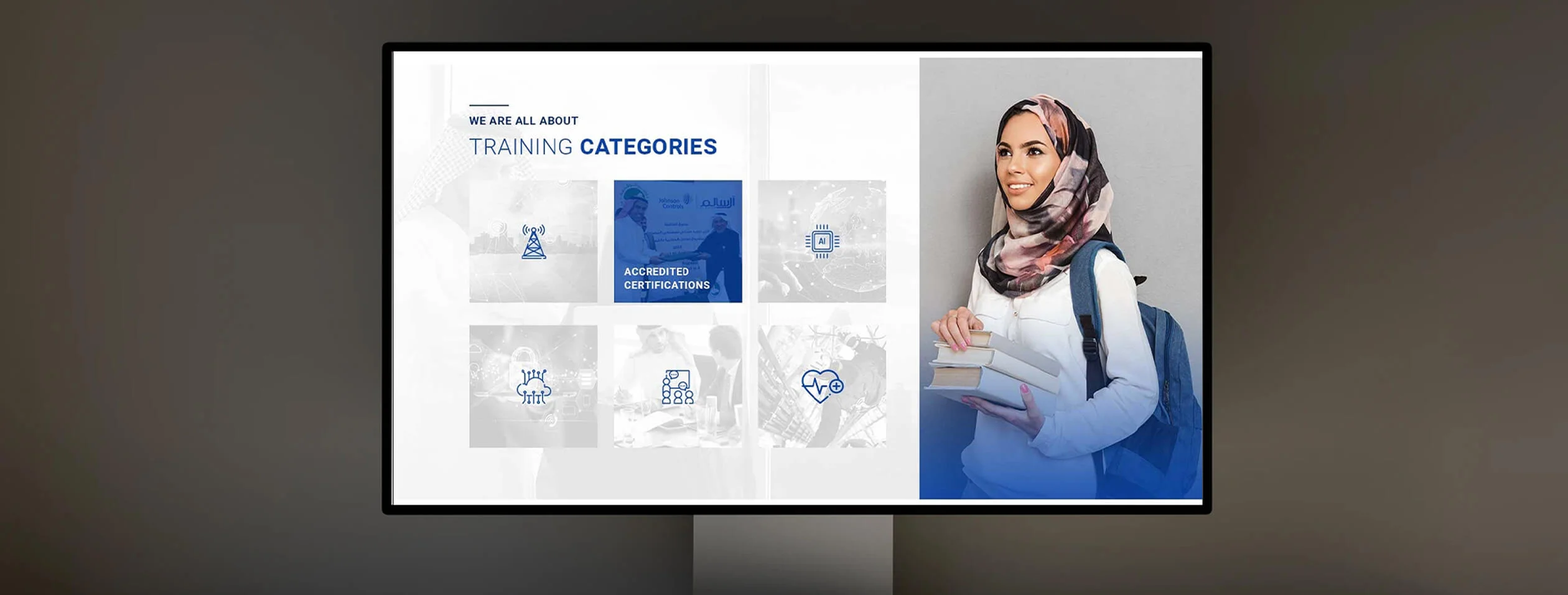 Nokia Al-Saudia training categories website on a desktop display